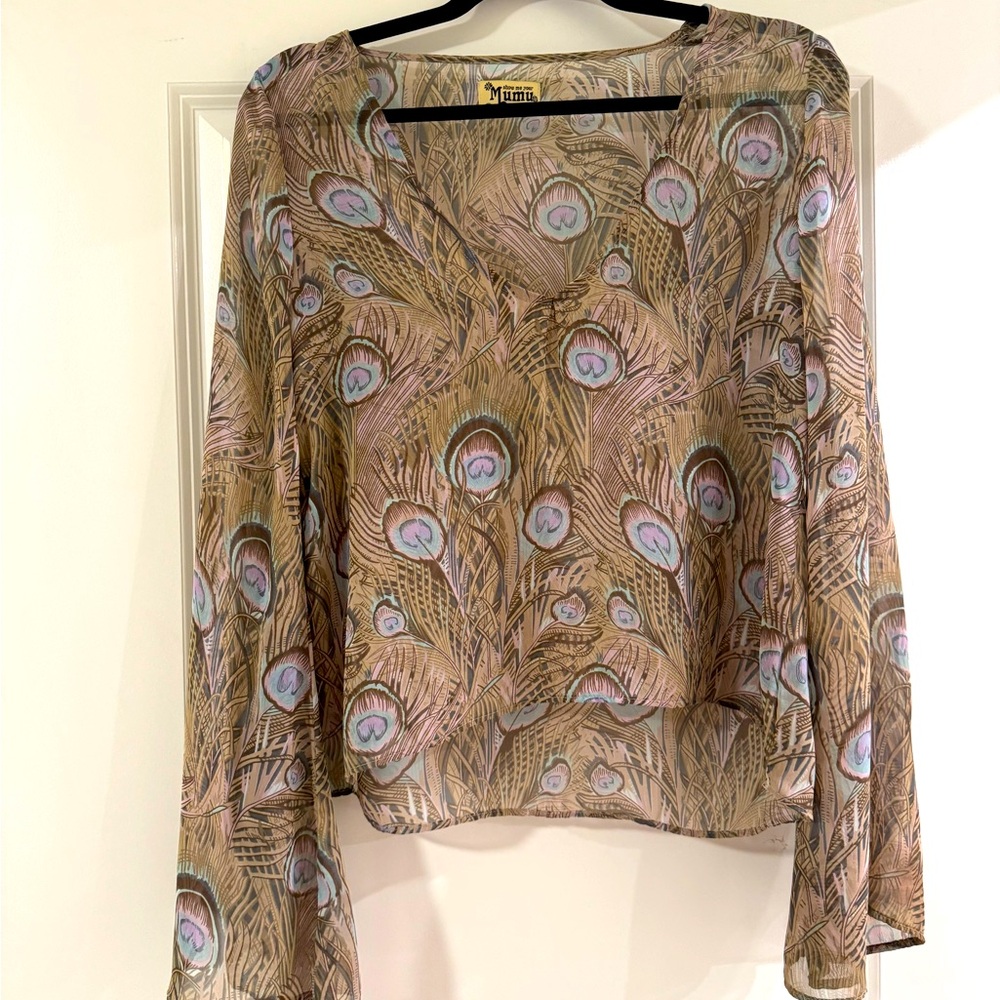 **"Show Me Your Mumu Peacock Print Top (Size Medium)"**